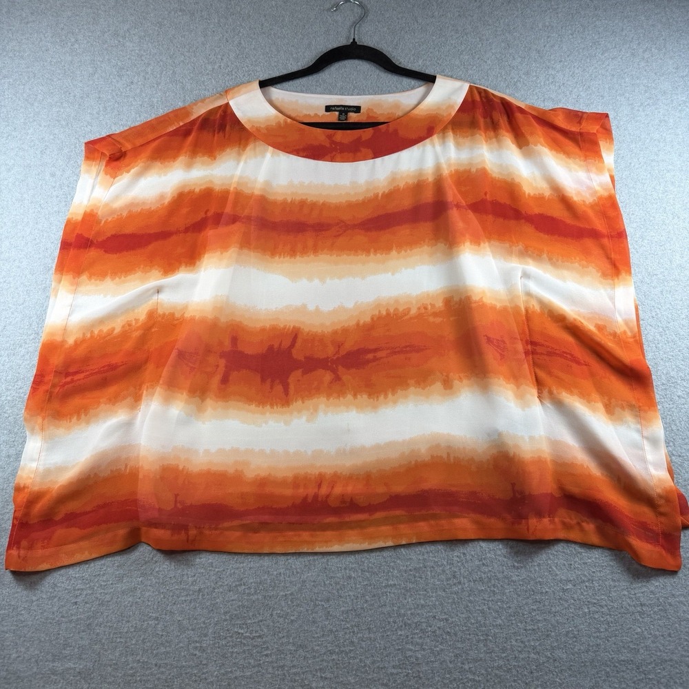 Rafaella Studio Womens 6 Orange Tie Dye Ombre Chiffon Flowy Poncho Festival Top